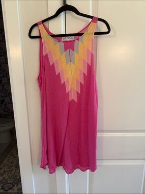 Wildfox Pink Chevron Graphic Swim Cover Up Medium